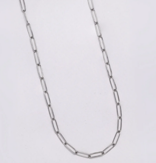 Silver Paperclip Necklace (40+5cm x 4mm)