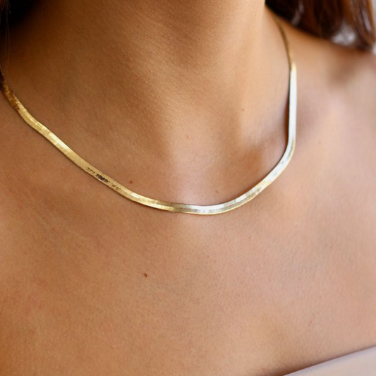 Gold Herringbone Necklace (3mm x 37cm + 6cm)